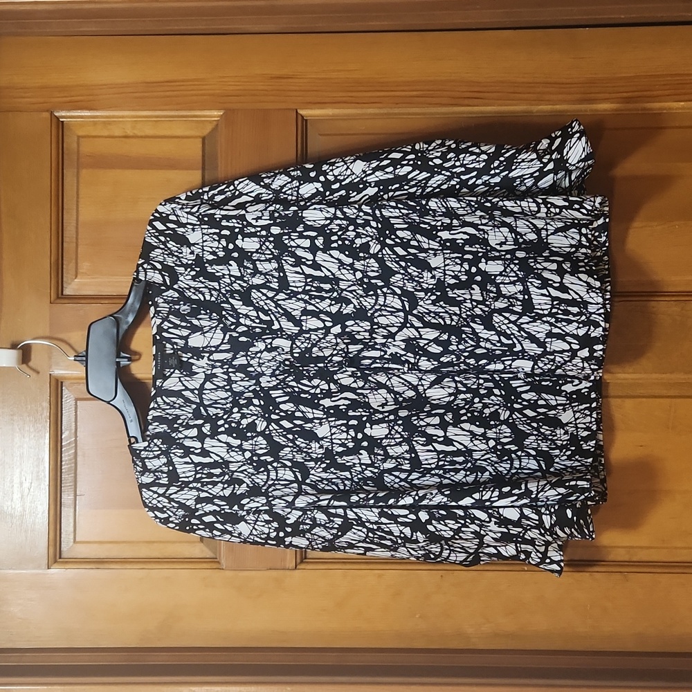 NWT Halogen Nordstrom Black/White Popover V-Neck Blouse, Women's Size Small